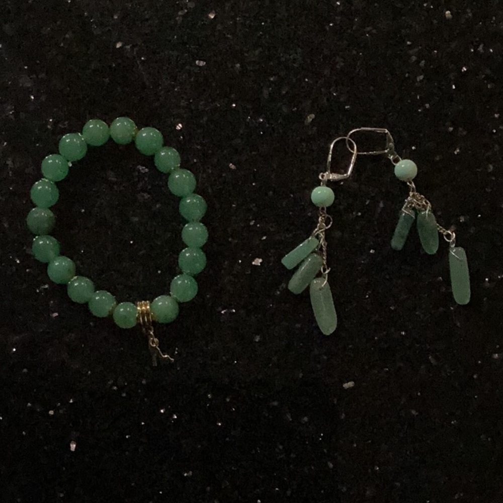 Jade stone beaded bracelet and Earring Set